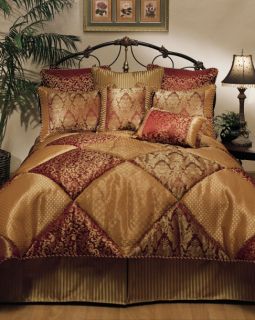 Piece Designer Wine and Gold Villa Comforter Set   Queen King
