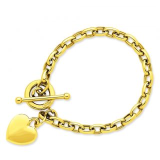  Gold Polished Oval Link Puff Heart Charm 7 5 Wrist Bracelet