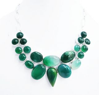Green Jade Aventurine Stone Necklace 925 Silver Plated Over Solid