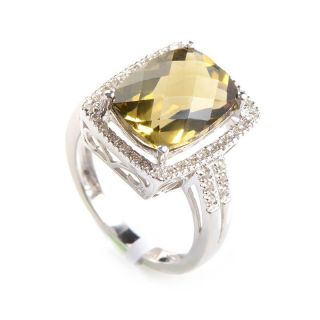 14k White Gold Diamond Green Quartz Ring