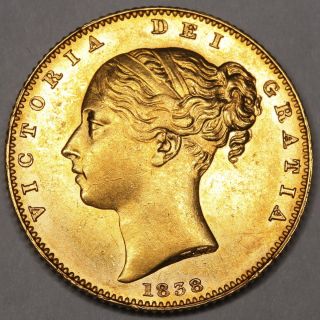 1838 Queen Victoria Great Britain Gold Full Sovereign Coin