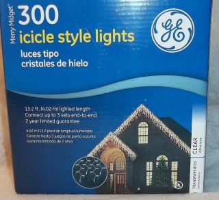 New GE Merry Midget Indoor Outdoor 300 Icicle Style Lights in Clear