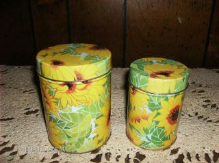 Set of Two Sunflower Tin Storage Cans Canisters
