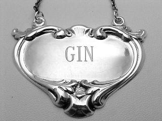 Gin Liquor Decanter Label Tag Sterling Silver