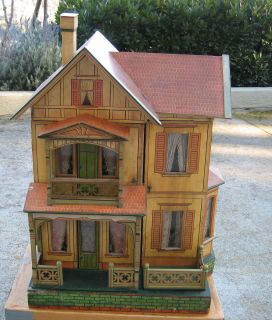 Antique German Gottschalk Red Roof Paper Litho Doll House C1908