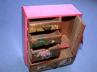 Vintage 1955 Hand Painted Wood Jewelry Box