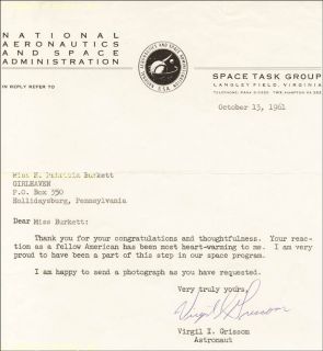 Virgil Gus Grissom Typed Letter Signed 10 13 1961