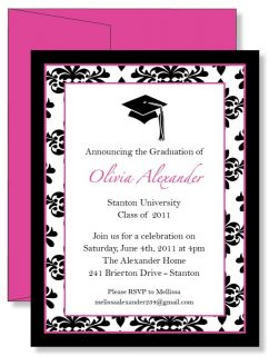  Personalized Pink Damask Graduation Announcement Invitations Any Color
