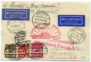 Graf Zeppelin Flown Card 1931 Polarfahrt Flight Nice