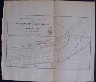 1866 ANTIQUE MAP HARBOR OF GRAND RIVER AT FAIRPORT OHIO OH. SOUNDINGS