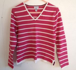Pink White Striped VNeck Long Sleeve Sweater W Stretch From IZOD Size
