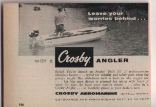 1959 Vintage Ad Crosby Angler Fiberglass Boats Grabill Indiana