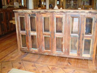 Reclaimed Wood Hand Painted Cabinet Console Buffet TV Stand w Doors