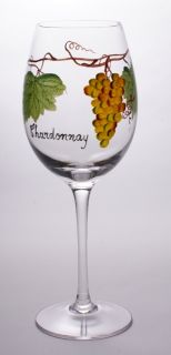 Gift Set 4 Wine Glasses Hand Painted Chardonnay Grapes