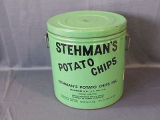 Vintage Stehmans Potato Chips Manheim PA 2 Lb Green Tin Can w Lid