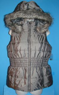 New New York Company Gray Puffer Vest Faux Fur Removable Hood M