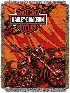 Harley Davidson HD Motorcycle Bar Shield Logo Orange Tapestry Throw