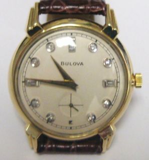 Vintage Retro Mens 14k Yellow Gold Bulova 21 Jewel Diamond Watch