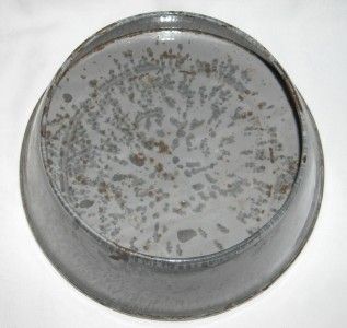 Antique Gray Mottled Graniteware Large Dog Food Dish