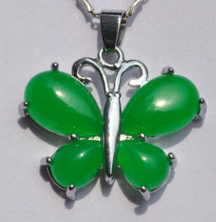  Chinese Handwork Green Jade Silver Plated Pendant Necklace