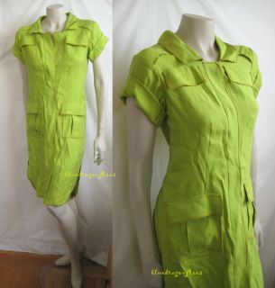 Oscar de La Renta Chartreuse Silk Faille Shirt Dress