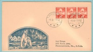 1952 Greenland Postal Cover A Strip of Three 20 Ore Stamps Greenland
