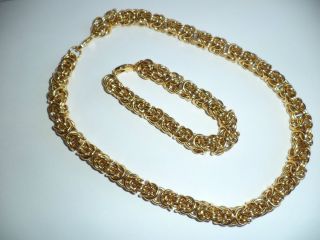  Premier Designs Gold Toned Chain Mail Maille Necklace & Bracelet EC