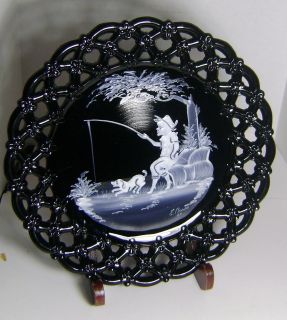 Westmoreland Mary Gregory Signed E.Brown 1971/ Black Glass Dish Mint