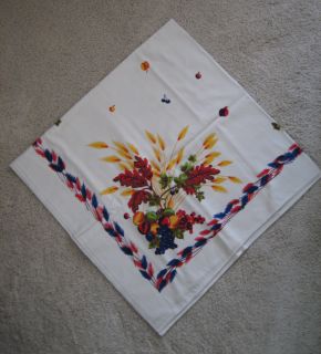 Vintage Harvest Wheat Tablecloth 48 Cream Red Purple Blue Green Fruit