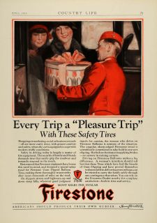 1927 Ad Firestone Gum Dipped Balloon Tires Car Parts Bellhop Hat Box
