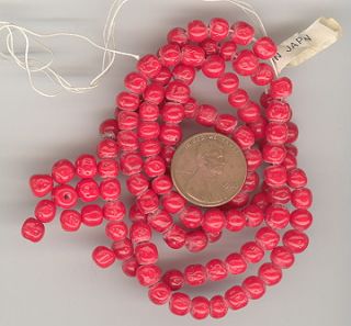 100 Op Red Swirl Baroque Haskell Vintage Glass Beads 6M