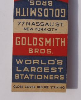 1940s Matchbook Goldsmith Bros. Department Store 77 Nassau St. NYC NY