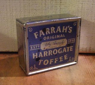 Small Vintage Blue Silver Toffee Tin Farrahs Harrogate Toffee