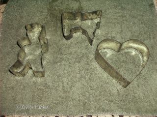 Vintage Metal Cookie Cutters Candy Candle Molds Lot Bear Cow Heart