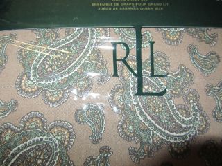Ralph Lauren Beige Tan Green Paisley Queen Sheet Set