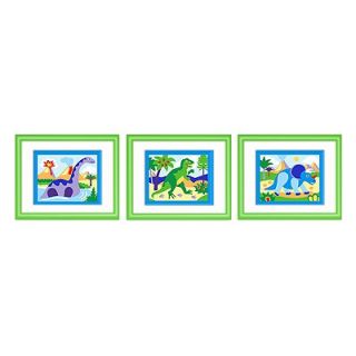 Olive Kids Dinosaur Land Print with Green Frame (Set of 3)   FG DINO