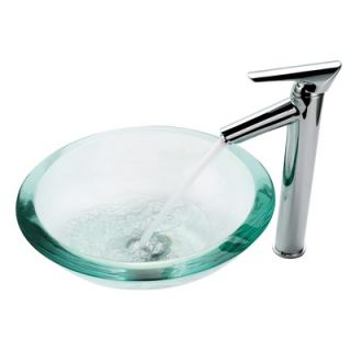 Kraus Clear Glass 34 mm Edge Vessel Sink and Decus Bathroom Faucet in