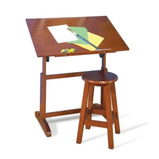 Creative Hardwood Drafting Table and Stool Set