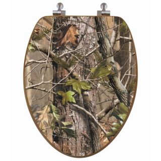 RealTree Camouflage Elongated Pink Camouflage on Oak Toilet Seat wi