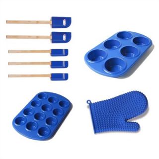 Silicone Solutions 8 Piece Blue Muffin Pan / Utensil Set   8 Piece