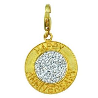 EZ Charms 14K 1.61 Grams Yellow Gold Diamond 0.08Ct Happy Anniversary