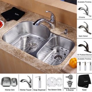 Kraus 32 Undermount 70/30 Double Bowl Kitchen Sink with 11 Faucet