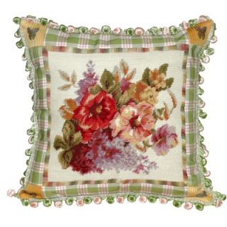 123 Creations Wild Rose 100% Wool Needlepoint Pillow with Fabric