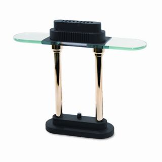 Halogen Desk Lamp, Black/Brass Base, Glass Shade, 15 High