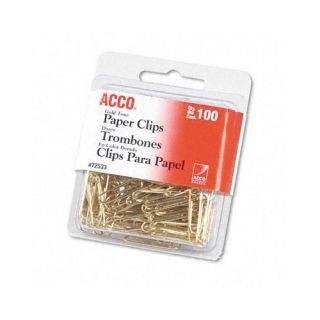 Paper Clips, Wire, No. 2 (1 1/8), Gold Tone, 100/Box