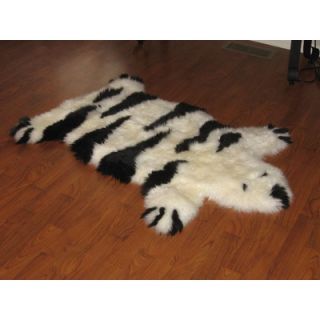Bowron Sheepskin Designer Stripe Bear Ivory/Black Animal Rug   7017
