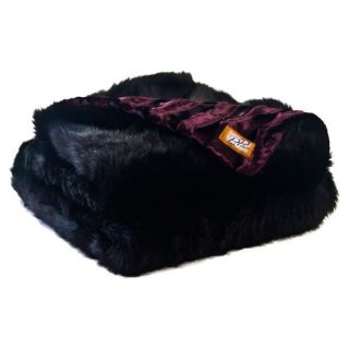 Black Bear Faux Fur Throw Blanket with Burgundy Velvet Velour Lining