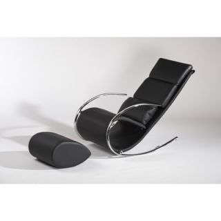 Chintaly Cobra Leather Rocker with Ottoman in Black   COBRA RCK