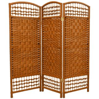 Oriental Furniture Fiber Weave 3 Panel Room Divider in Dyed Dark Beige