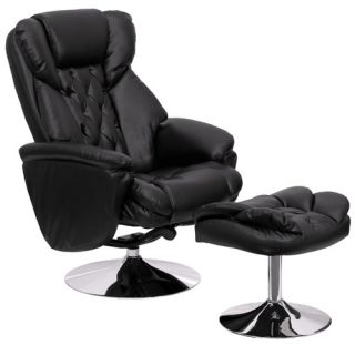 Transitional Leather Club Recliner and Ottoman